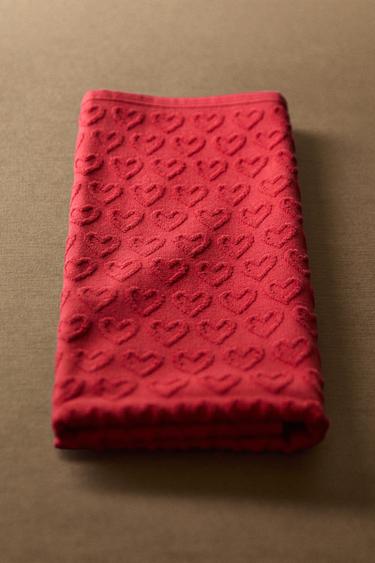 TORCHON DE CUISINE COTON ÉPONGE CŒURS NOËL - Rouge de Zara - Image 4