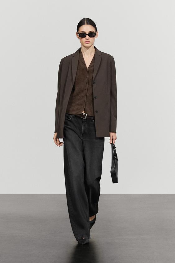 Gilet en maille côtelée 100 % laine - Marron chiné de Zara - Image 0
