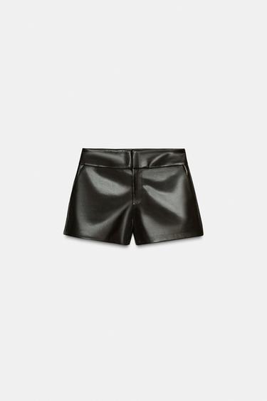 MINI-SHORT EN MATIÈRE SYNTHÉTIQUE - Chocolat de Zara - Image 3