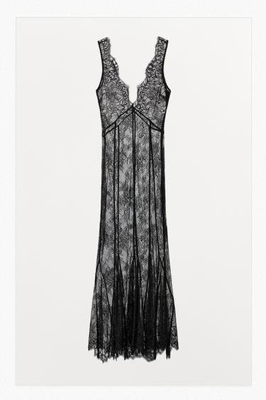 LONG LACE CAMISOLE DRESS - Black by Zara