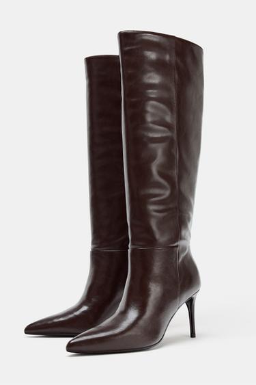 POINTED TOE HEELED BOOTS - Chocolate Brown by Zara