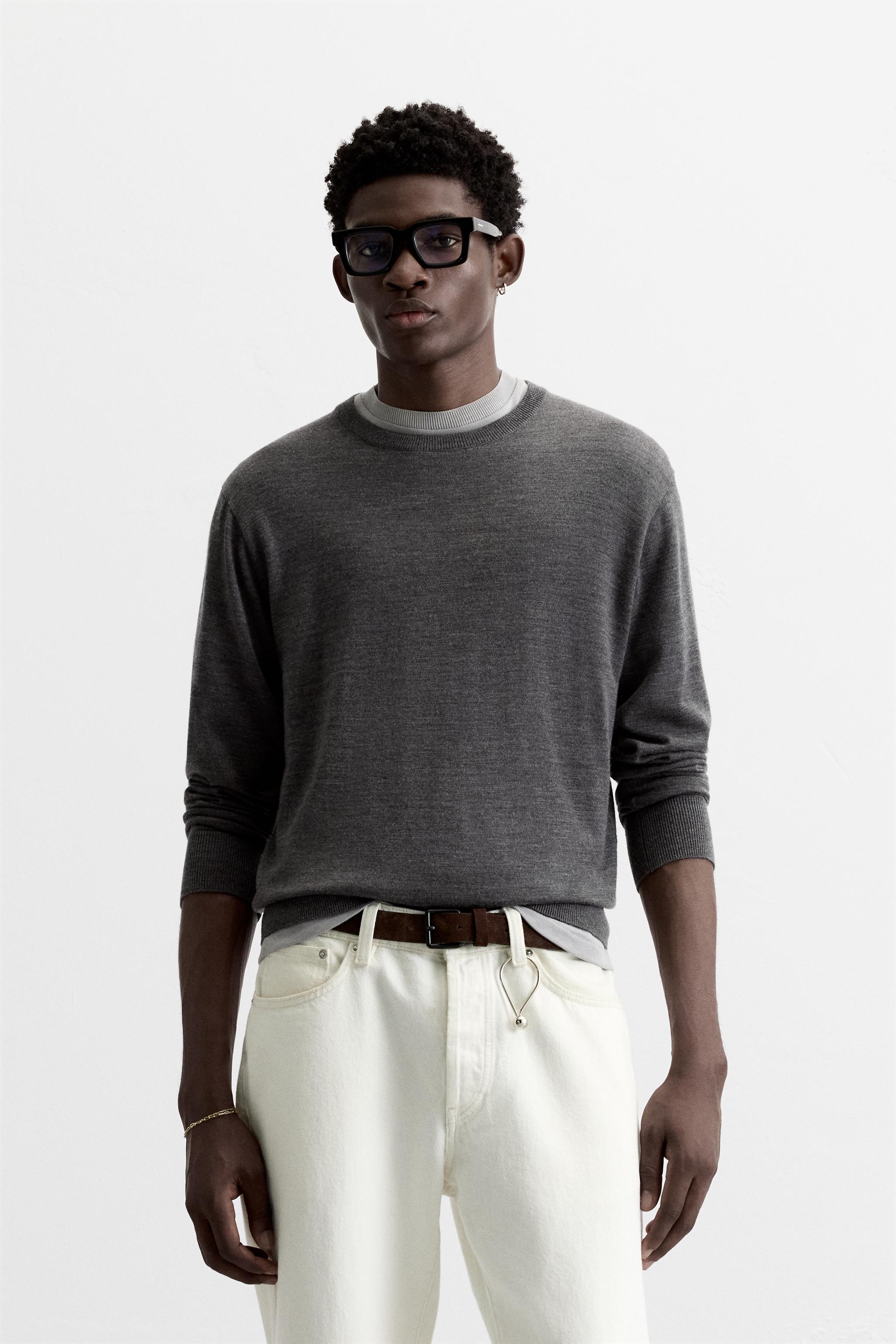 Zara 100 Wool Sweater Limited Edition Gray Marl Men