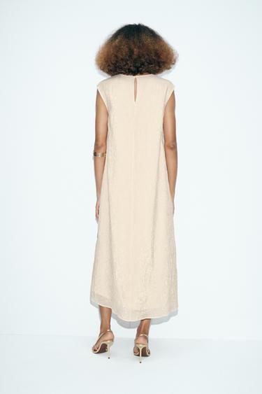 MIDI DRESS WITH CONTRAST FLOWER - Oyster-white by Zara - Image 0