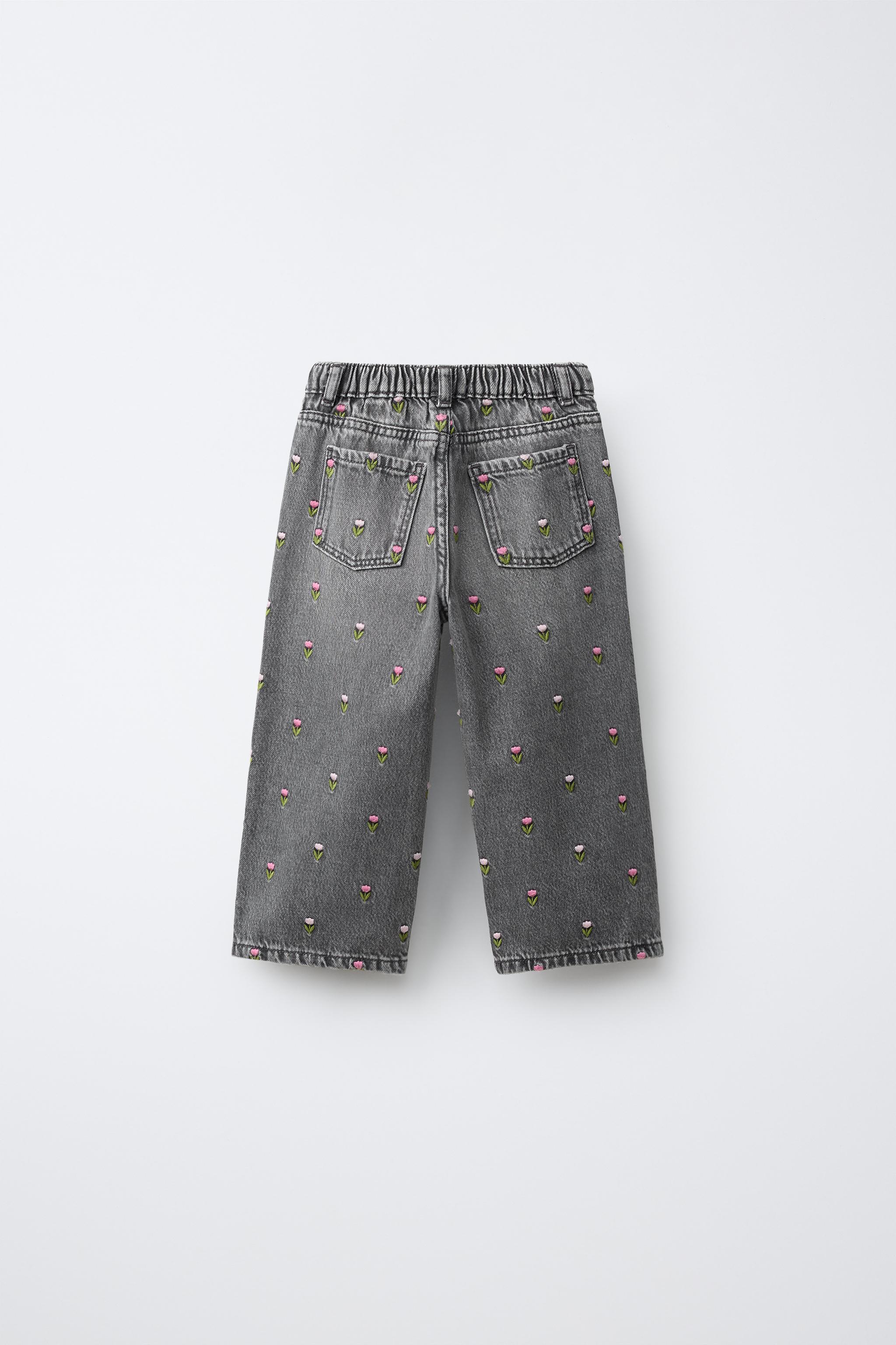 TULIP EMBROIDERED CULOTTE JEANS — Gray