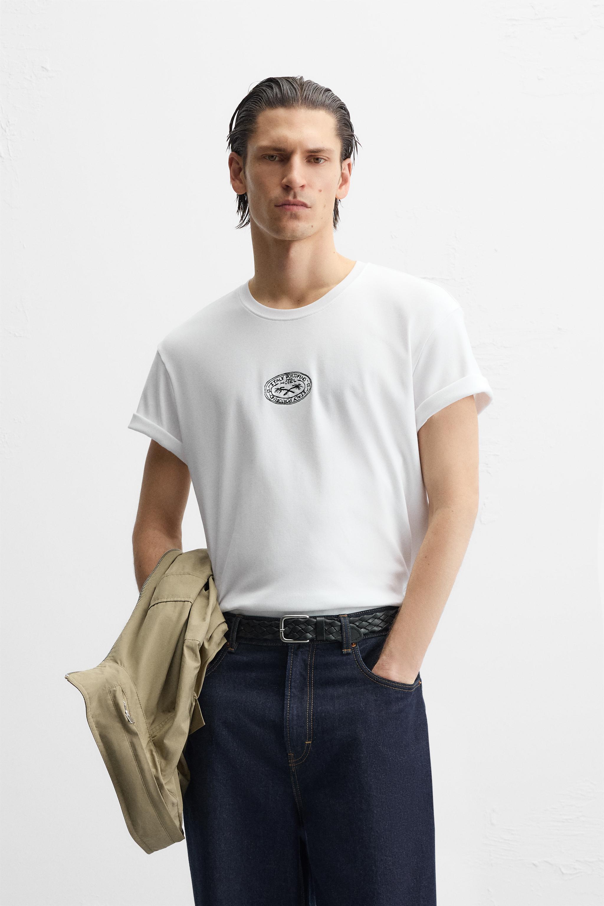 コントラスト エンブロイダリー Tシャツ - ホワイト | ZARA