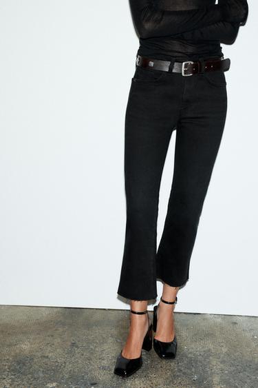 Zara TRF HIGH-WAISTED CROPPED FLARE JEANS - Black