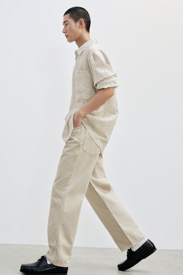 Zara 條紋褶皺效果襯衫 - 米色 - 圖片 0