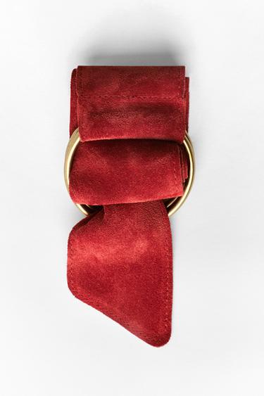 Zara 100% 麂皮圓扣腰帶 - 赭紅色