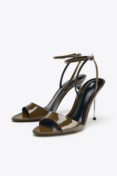 SANDALES À TALONS HAUTS EFFET VERNI - Vert kaki de Zara - Image 3