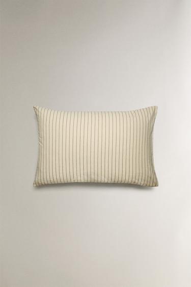STRIPED CREASED COTTON PILLOWCASE - Ecru by Zara - Image 3