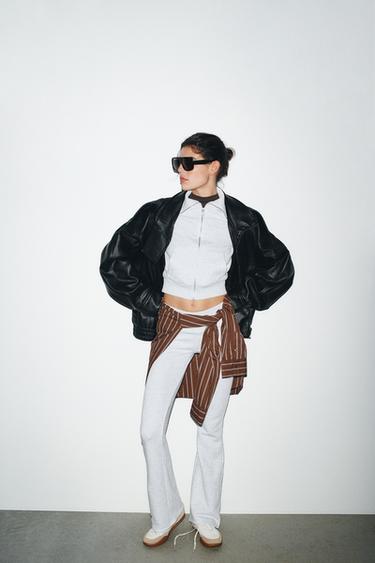 QUẦN NHUNG LÔNG ỐNG LOE - Màu ghi xám từ Zara - Hình ảnh 0
