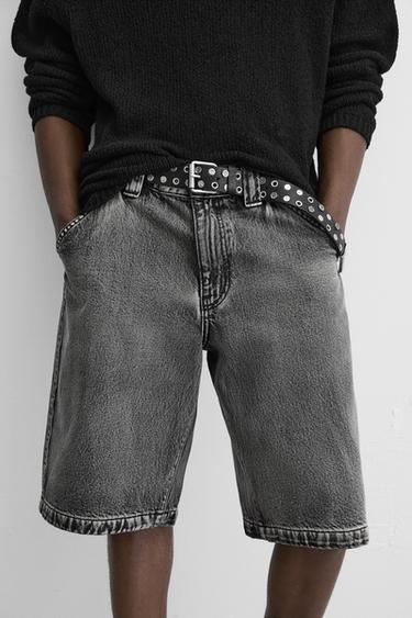 FADED BAGGY FIT DENIM BERMUDA SHORTS - Black by Zara - Image 4