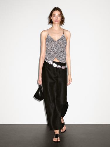 Zara Long linen blend skort - Black - Image 0