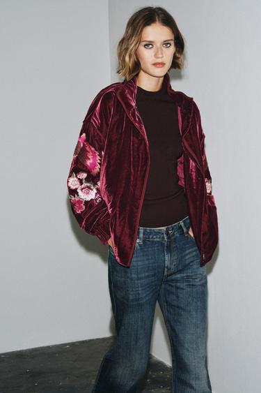 VESTE MATELASSÉE VELOURS BRODÉE - Prune de Zara - Image 3
