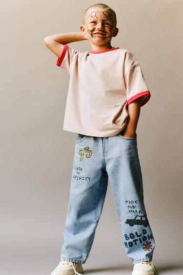 PRINTED TAPERED JEANS - Light blue by Zara