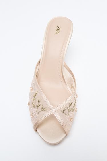 MESH EMBROIDERED MULE HEELS - Pink by Zara