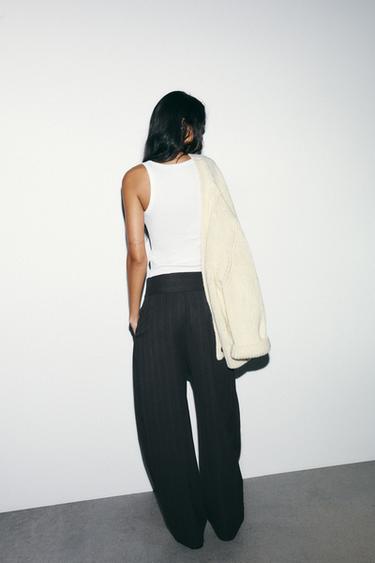 PANTALON BALLON À RAYURES ET PLIS - Gris chiné de Zara - Image 3