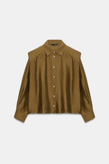 CAMISA HOMBRERAS CON LINO - Khaki oscuro de Zara - Imagen 0