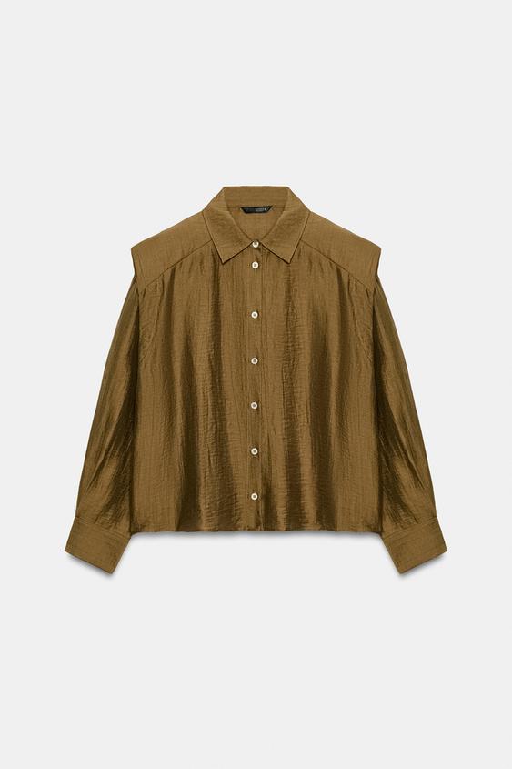 CAMISA COM OMBREIRAS E LINHO - Caqui-escuro da Zara - Imagem 0