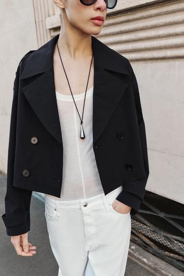 SHORT DOUBLE-BREASTED TRENCH COAT - Navy blue by Zara - Image 3