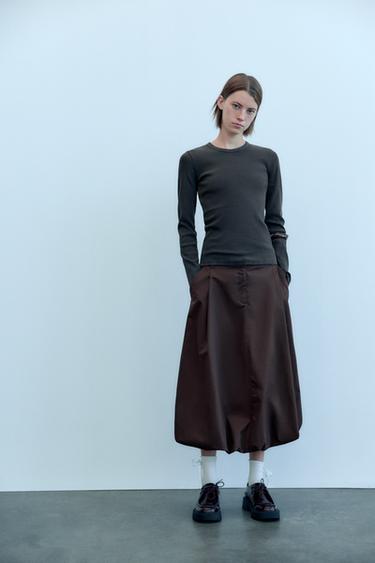 LONG SLEEVE WASH EFFECT RIB T-SHIRT - Dark grey by Zara