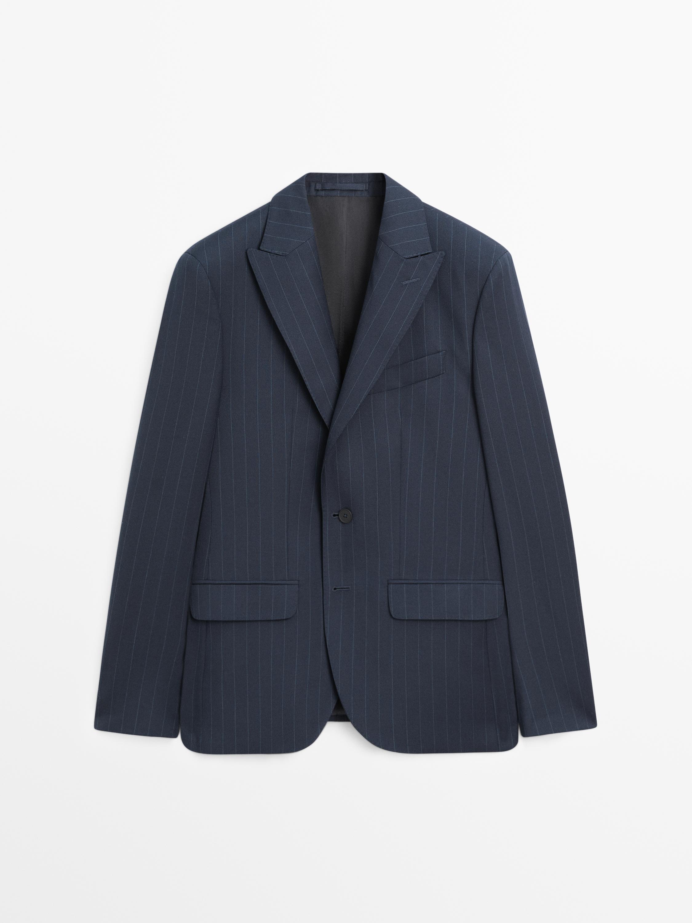 100% wool pinstriped suit blazer
