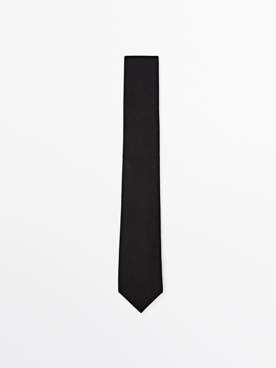 Zara Cotton and silk blend twill tie - Black - Image 0