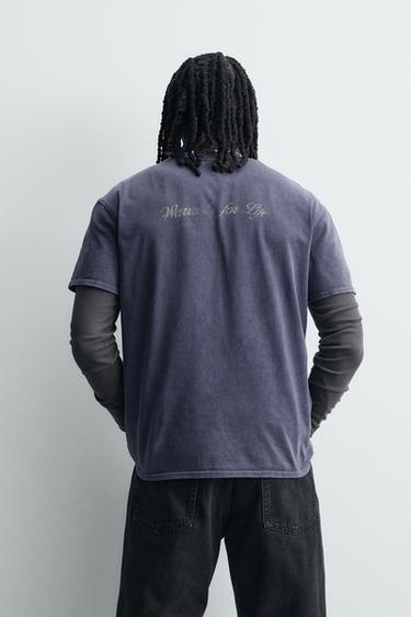 T-SHIRT IMPRIMÉS DÉLAVÉS - Bleu encre de Zara - Image 2