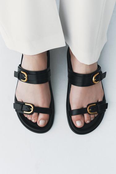 Zara BUCKLED SANDALS - Black