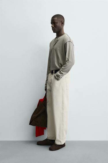 T-SHIRT À RAYURES COL TUNISIEN - Bleu / Blanc de Zara - Image 3