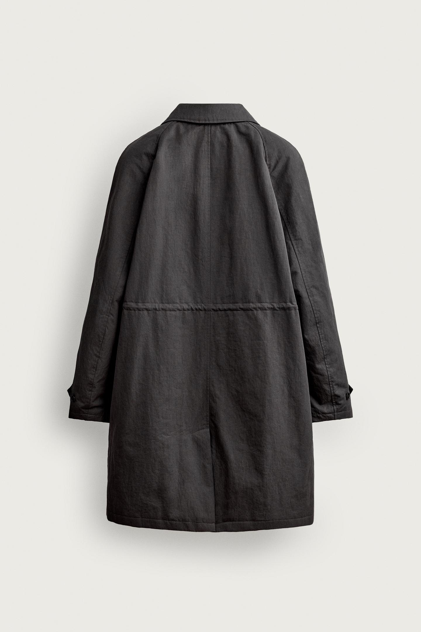 Мужское пальто Zara Water-Repellent Regular Fit Trench, цвет: Антрацитовый серый — фото 9