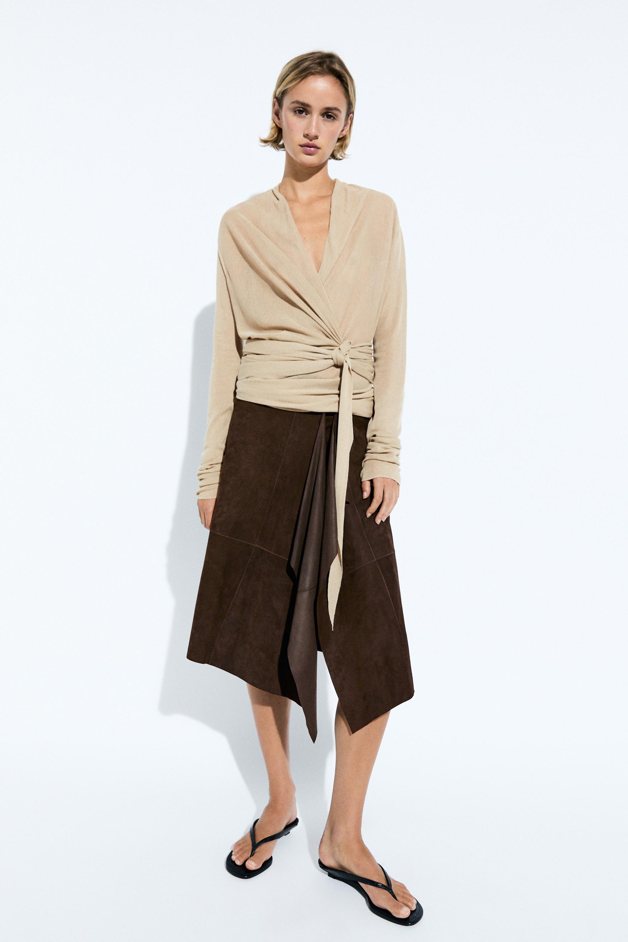 Draped wrap-effect knit cardigan - Sand | ZARA United States
