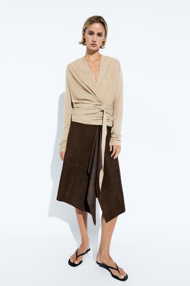 Zara Draped wrap-effect knit cardigan - Sand