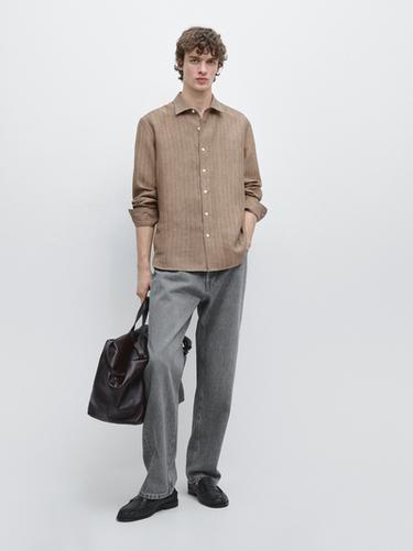 Camisa rayas 100% lino - Beige de Zara