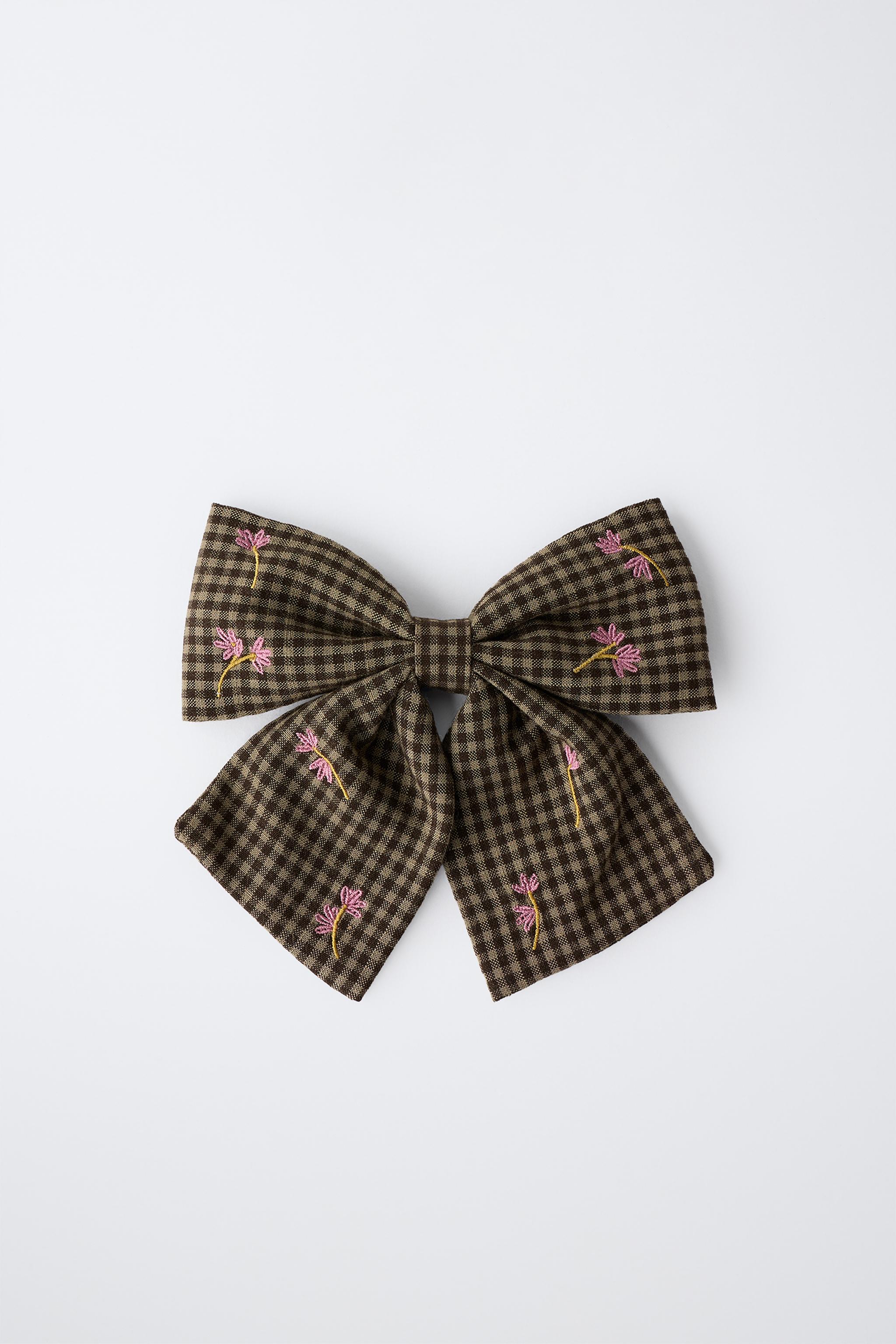 GINGHAM FLORAL BOW HAIR TIE