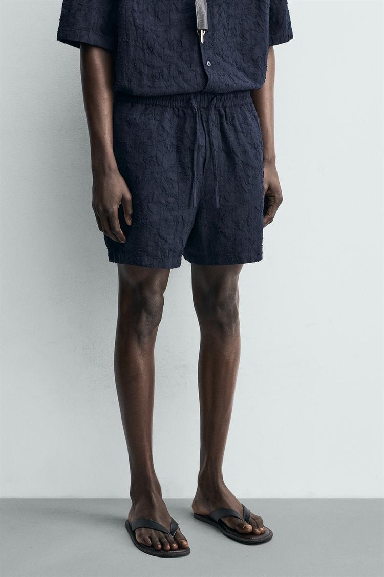ZARA TEXTURED JACQUARD BERMUDA SHORTS