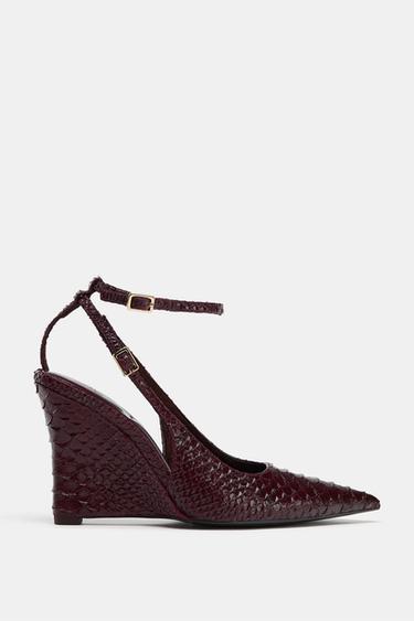 EMBOSSED WEDGE SHOES - Burgundy Red by Zara