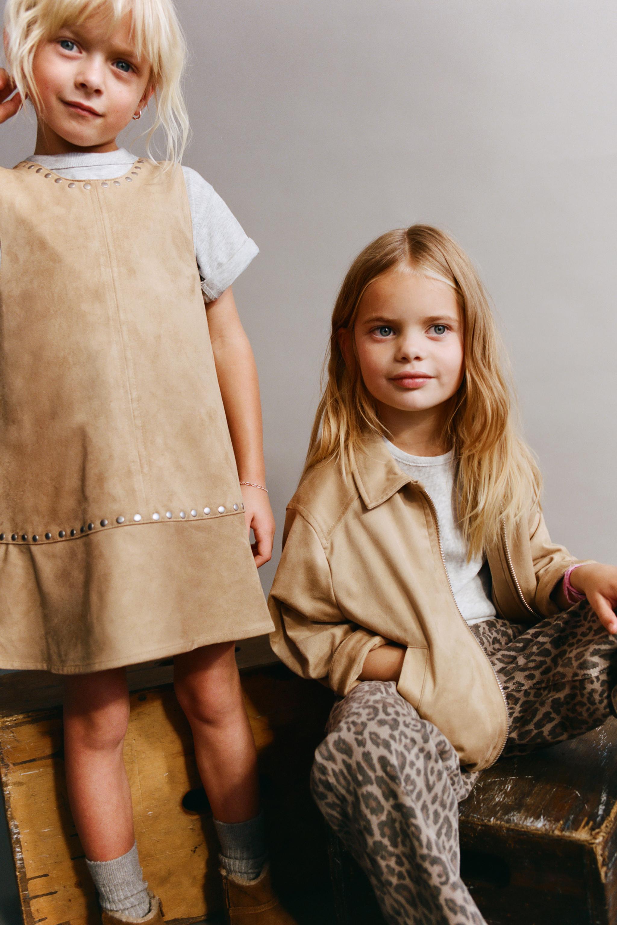 STUDDED FAUX SUEDE DRESS — Light camel
