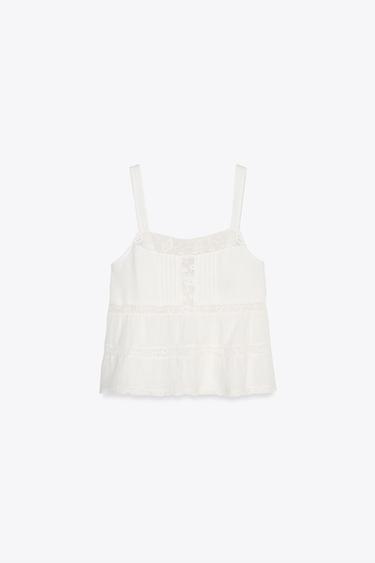 TOP GASA TIRANTES BORDADOS - Blanco de Zara