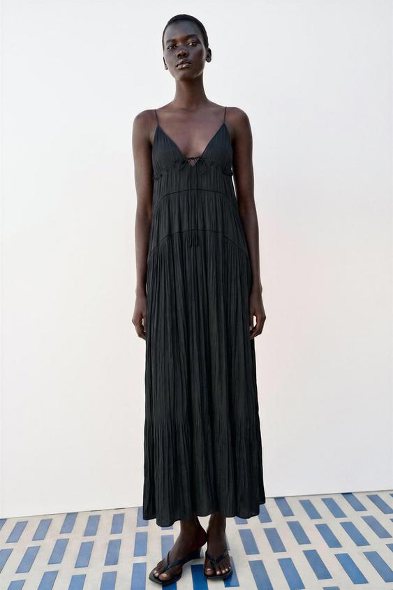 VESTIDO MIDI SATINADO - Negro de Zara - Imagen 0