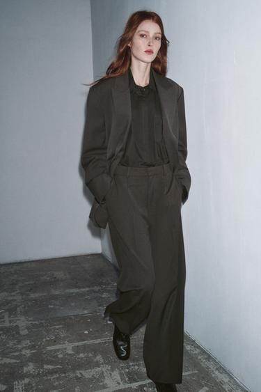 Zara ZW COLLECTION WIDE LEG PANTS - Dark gray
