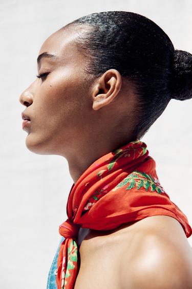 EMBROIDERED COTTON SCARF - Red by Zara - Image 0