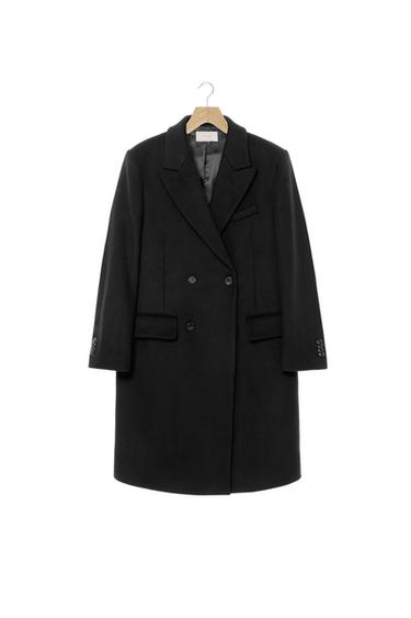 Zara DOUBLE BREASTED MANTECO WOOL BLEND COAT ® - Black