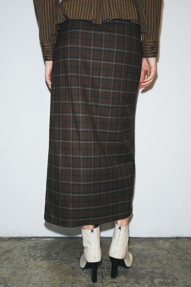 ZW COLLECTION DRAPED CHECK SKIRT - Brown by Zara - Image 3