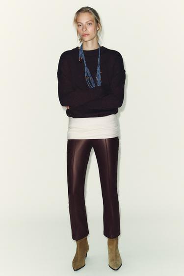 FAUX LEATHER MINI FLARE LEGGINGS - Brown by Zara - Image 0