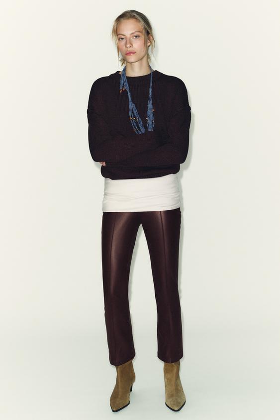 FAUX LEATHER MINI FLARE LEGGINGS