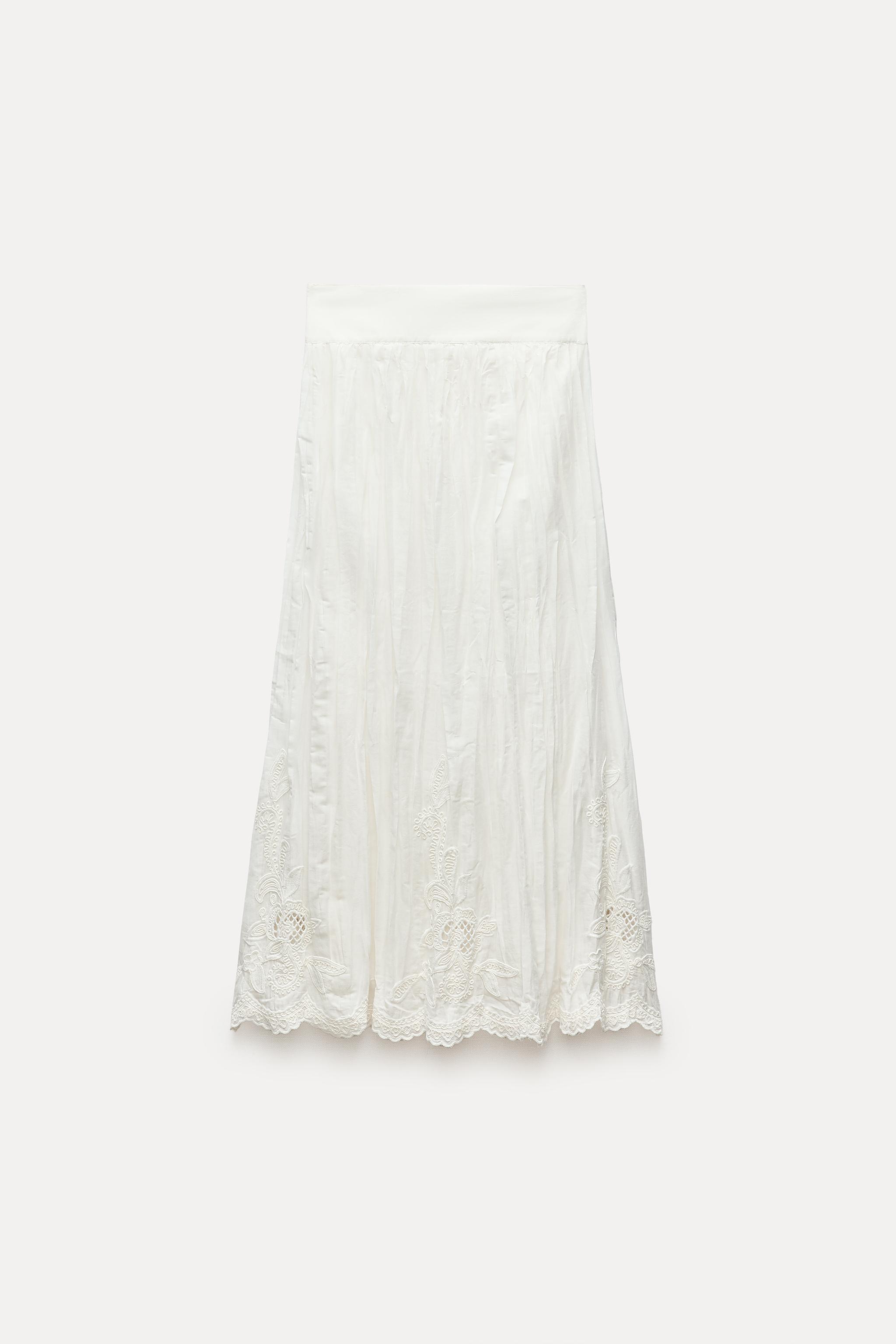 ZW COLLECTION VOLUMINOUS SKIRT WITH CUTWORK EMBROIDERY - Oyster 