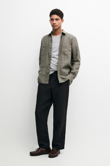 Zara Regular fit 100% linen shirt with pockets - Green