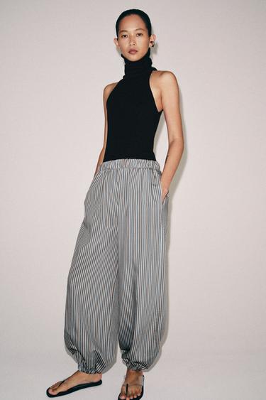 ZW COLLECTION STRIPED SAROUEL TROUSERS - Brown-Blue by Zara