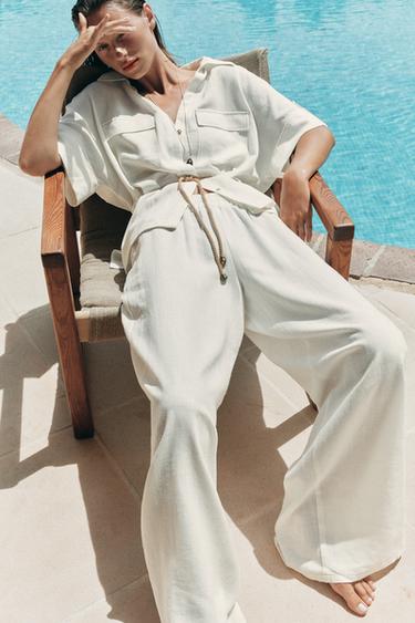 Zara RAMIE SAFARI SHIRT WITH DRAWSTRING - Oyster-white - Image 0